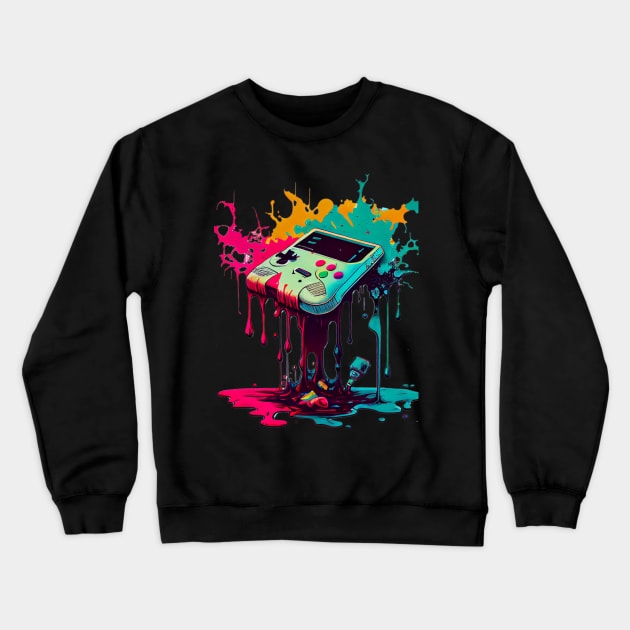 Retro Gaming Ink Melt Crewneck Sweatshirt by TechnoBubble